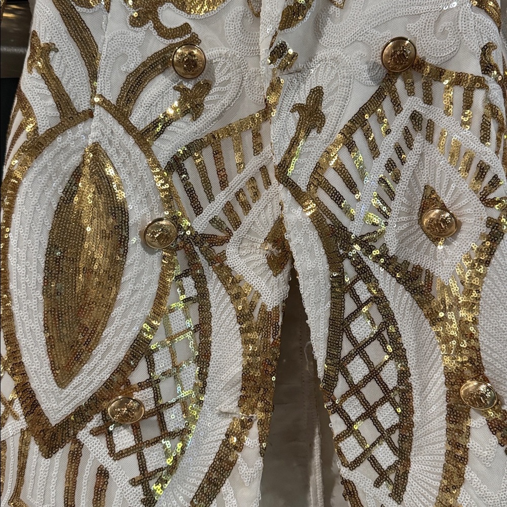 BLITHE White & Gold Sequin Embellished Art Deco Blazer Coat/Jacket size M - Picture 3 of 8